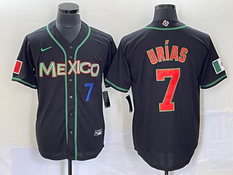 Men 2023 World Cub Mexico 7 Urias Black red Nike MLB Jersey8